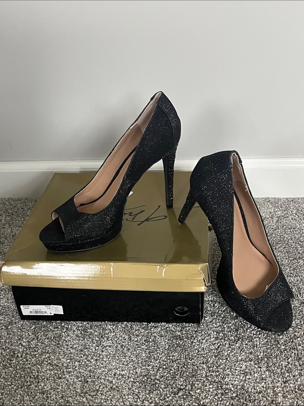 Thalia Sodi Women's Glitter Peep-Toe Platform Heels - Black